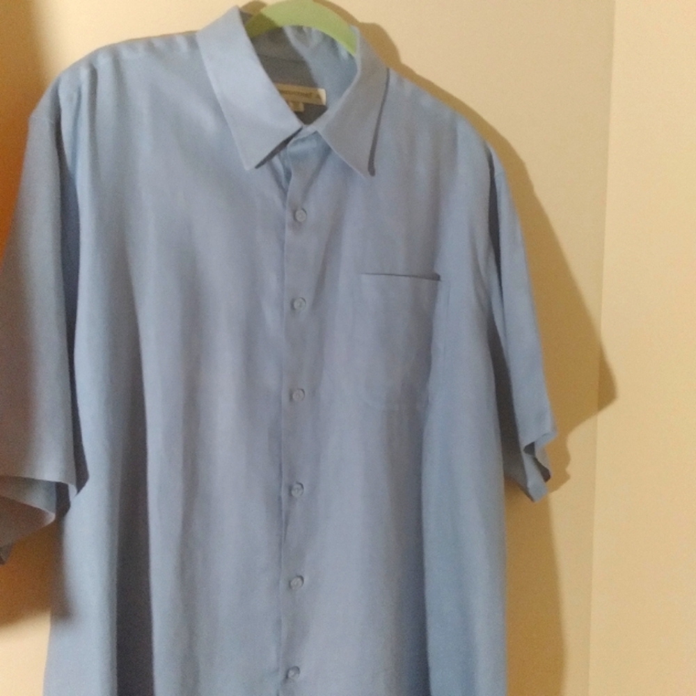 Pronto Uomo 100% Linen‎ Blue Lightweight Casual Button Up Camp Shirt XL